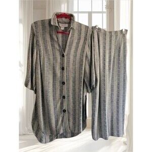 VTG Barbara Barbara California Blue Gray Rayon Casual Skirt Suit Size XS/S